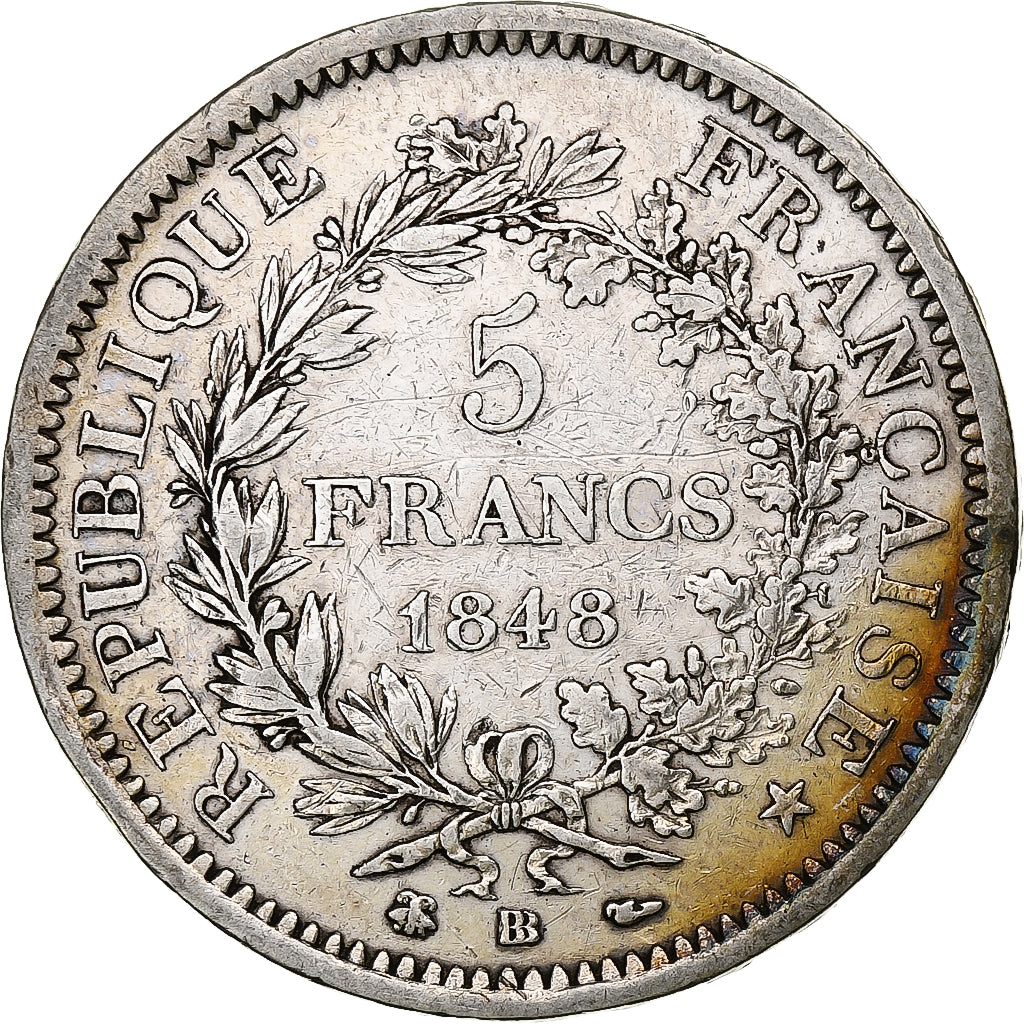 France, 5 Francs, Hercule, 1848, Strasbourg, Silver, VF(20-25), Gadoury:683