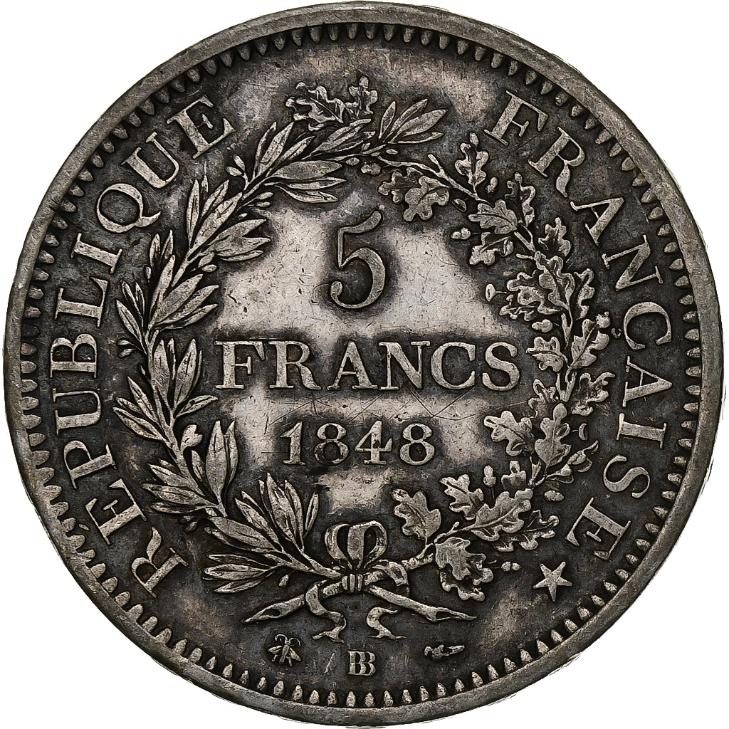 Francia, 5 Francs, Hercule, 1848, Strasbourg, Argento, BB, Gadoury:683, KM:756.2