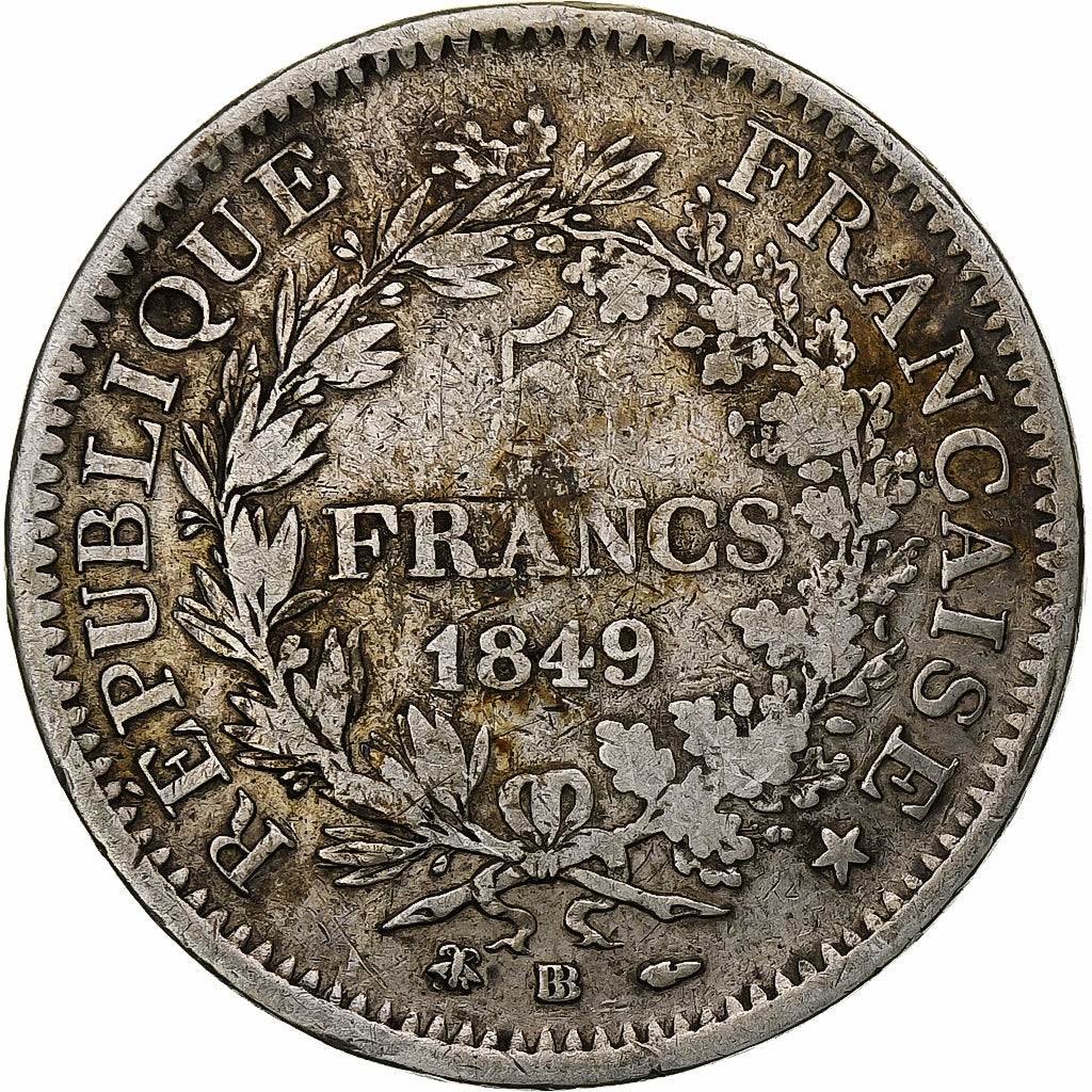 France, 5 Francs, Hercule, 1849, Strasbourg, Silver, VF(20-25), Gadoury:683