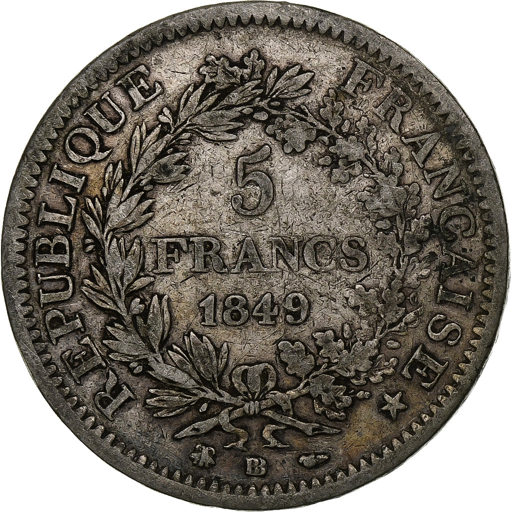France, 5 Francs, Hercule, 1849, Strasbourg, Silver, VF(20-25), Gadoury:683