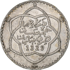 Morocco, 'Abd al-Hafiz, 1/2 Rial, 5 Dirhams, 1911, bi-Bariz, Silver, EF(40-45)