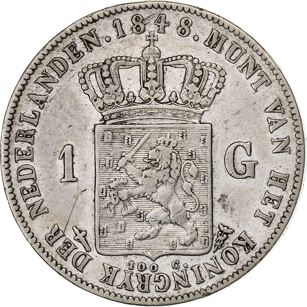 Netherlands, William II, Gulden, 1848, Utrecht, Silver, EF(40-45), KM:66