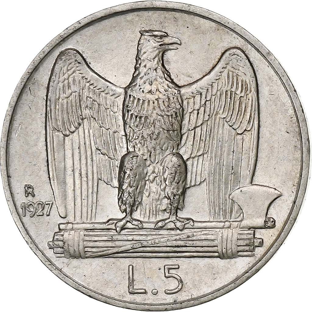 Italy, Vittorio Emanuele III, 5 Lire, 1927, Rome, Silver, AU(55-58), KM:67.2
