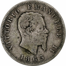 Italie, Vittorio Emanuele II, Lira, 1863, Milan, Argent, TB, KM:5a.1