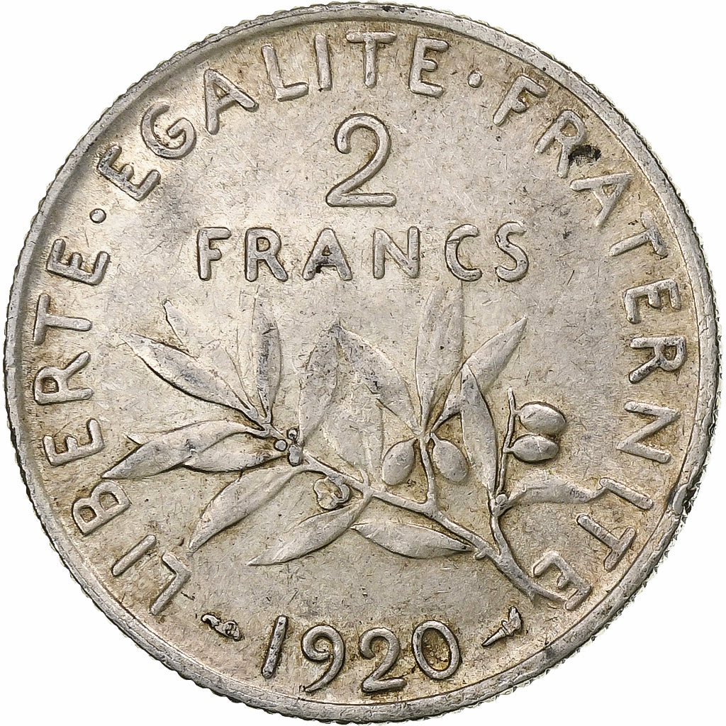 Frankreich, 2 Francs, Semeuse, 1920, Paris, Silber, SS+, Gadoury:532, KM:845.1