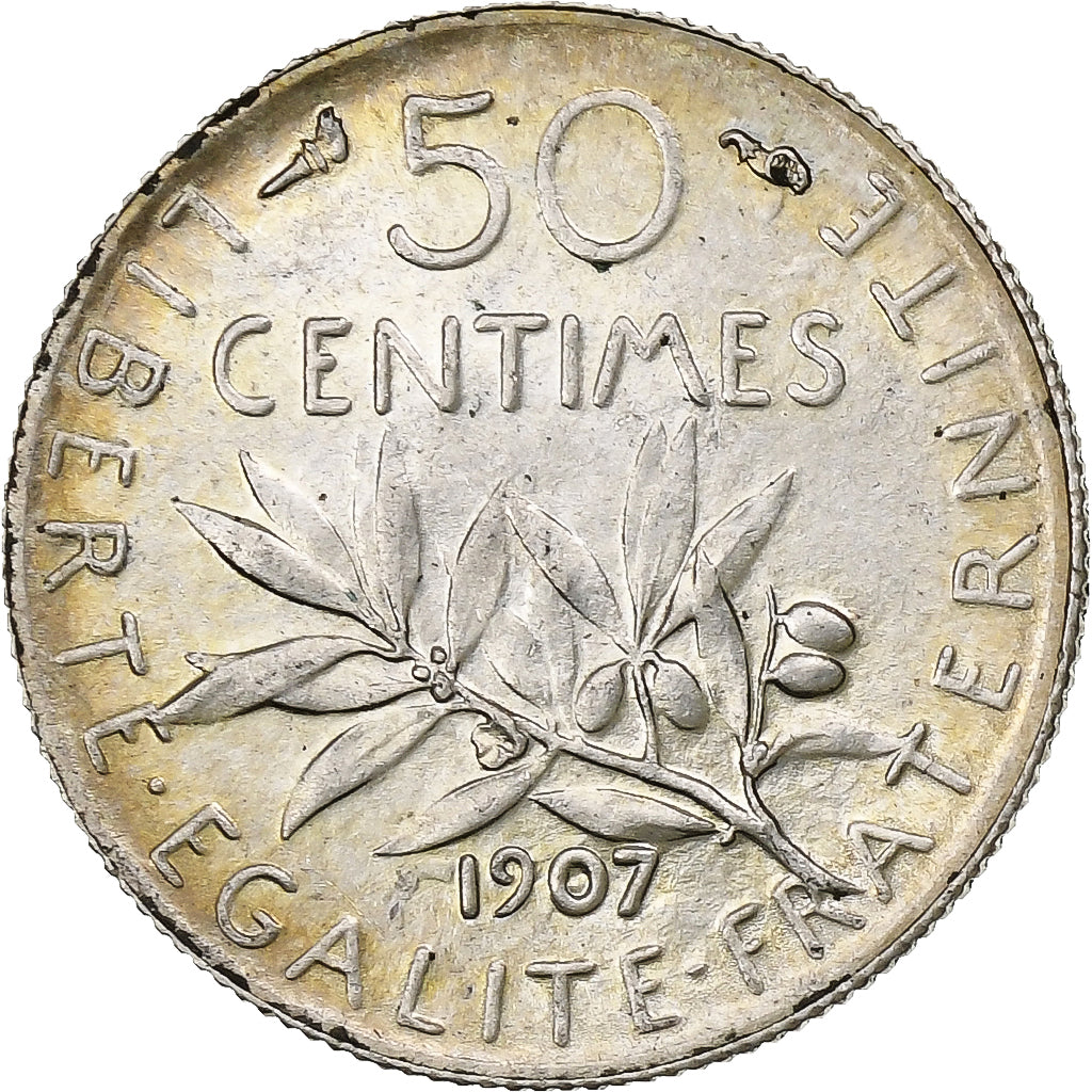 France, 50 Centimes, Semeuse, 1907, Paris, Argent, SUP, Gadoury:420, KM:854