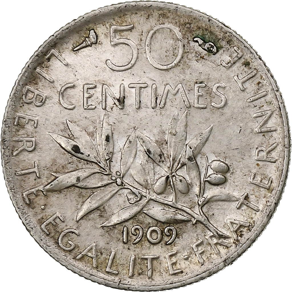 Francia, 50 Centimes, Semeuse, 1909, Paris, Plata, EBC, Gadoury:420, KM:854