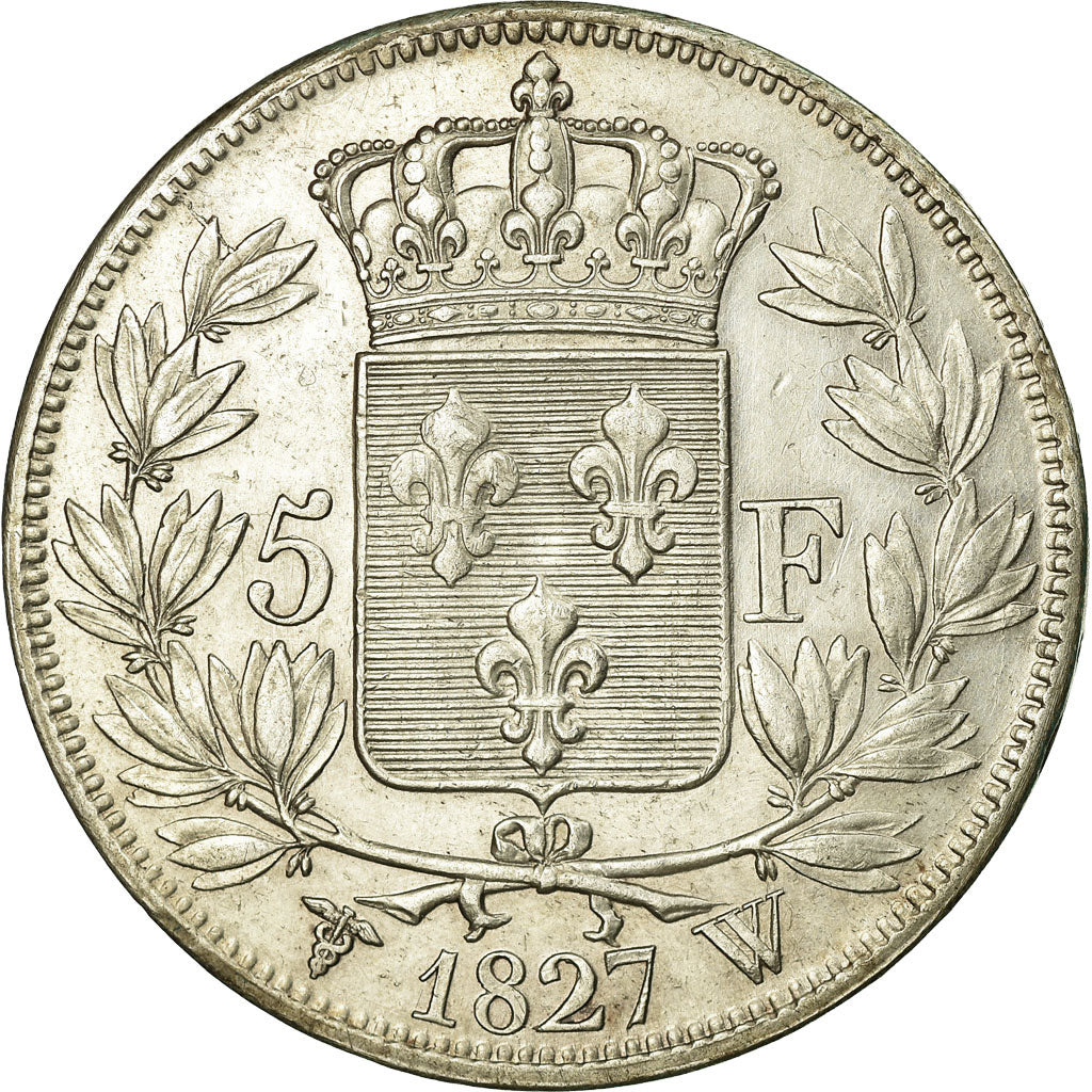 Coin, France, Charles X, 5 Francs, 1827, Lille, AU(50-53), Silver, Gadoury:644