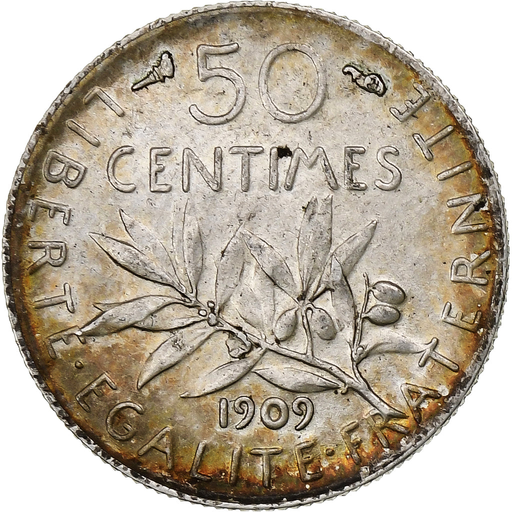 Francia, 50 Centimes, Semeuse, 1909, Paris, Argento, SPL-, Gadoury:420, KM:854