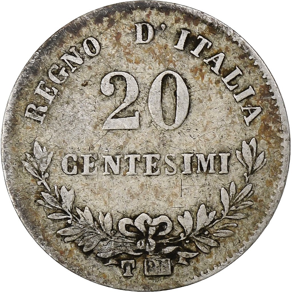 Itália, Vittorio Emanuele II, 20 Centesimi, 1867, Torino, Prata, VF(30-35)
