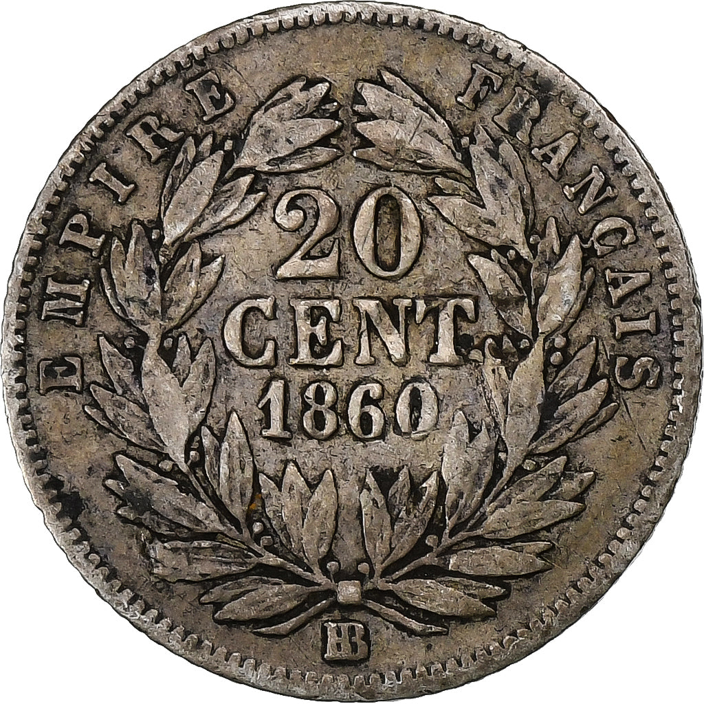 Frankreich, 20 Centimes, Napoléon III, 1860, Strasbourg, Silber, SGE+, KM:778.2