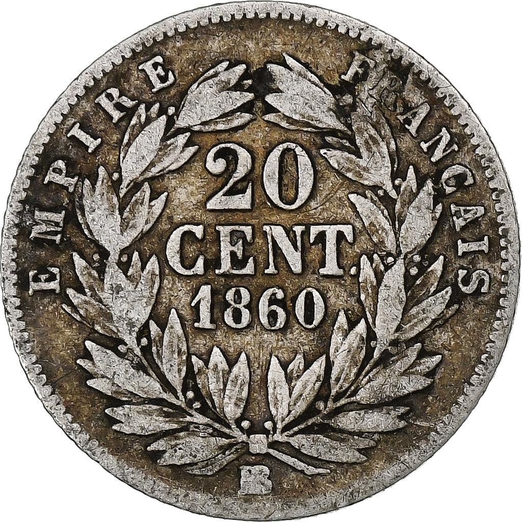 Frankreich, 20 Centimes, Napoléon III, 1860, Strasbourg, Silber, SGE+, KM:778.2