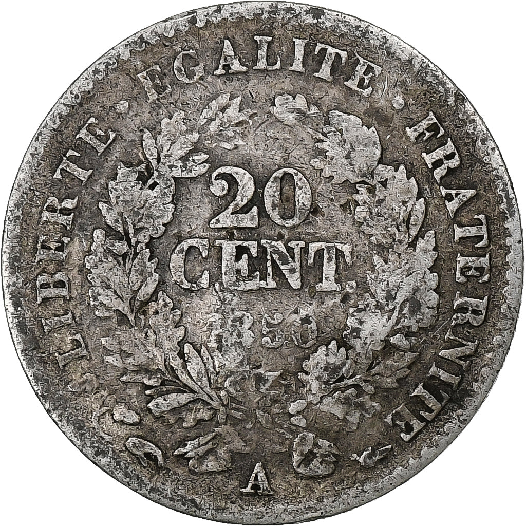France, 20 Centimes, Cérès, 1850, Paris, Silver, F(12-15), Gadoury:303