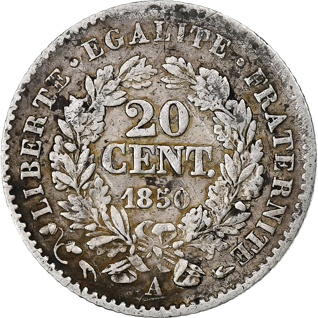 França, 20 Centimes, Cérès, 1850, Paris, Prata, VF(20-25), Gadoury:303