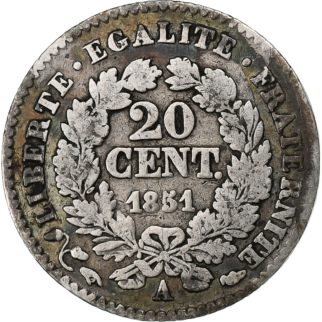 France, 20 Centimes, Cérès, 1851, Paris, Argent, TB, Gadoury:303, KM:758.1