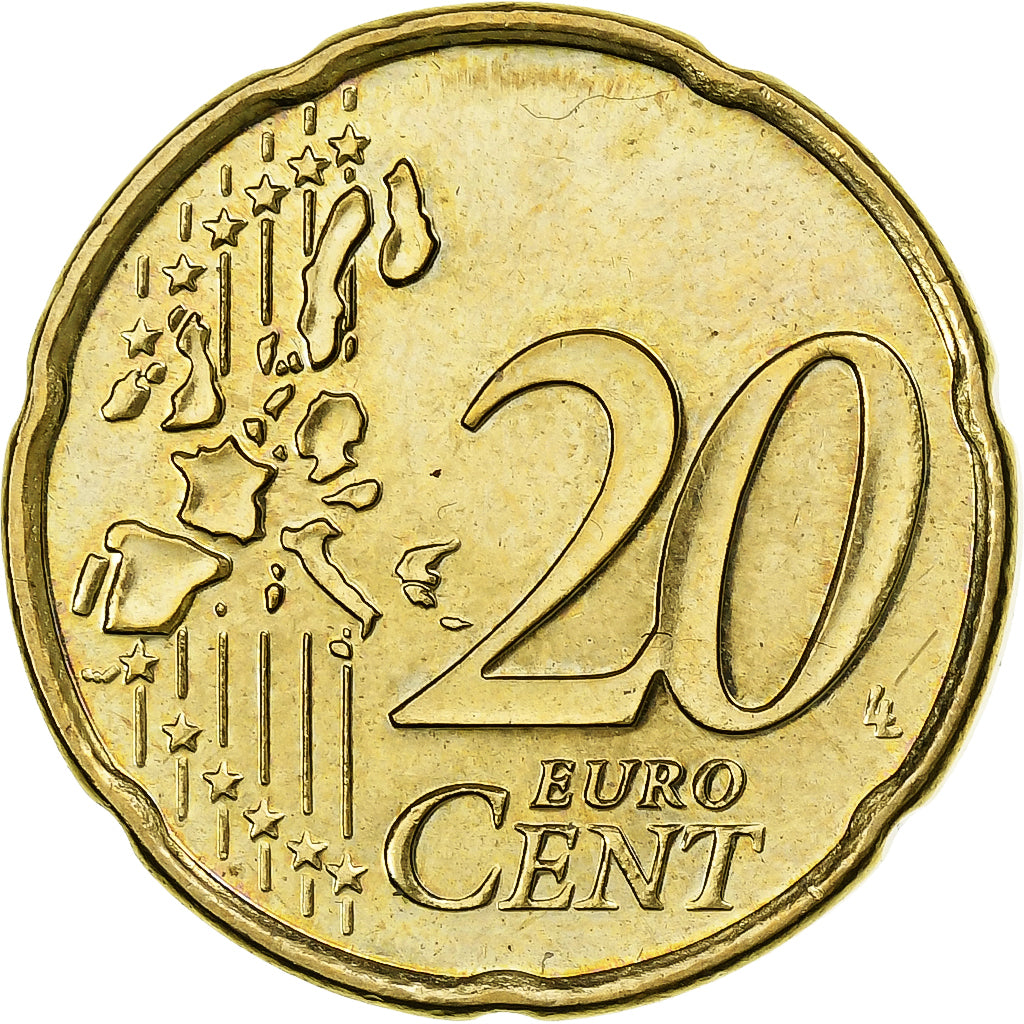 União Europeia, 20 Euro Cent, error double reverse side, Latão, MS(60-62)