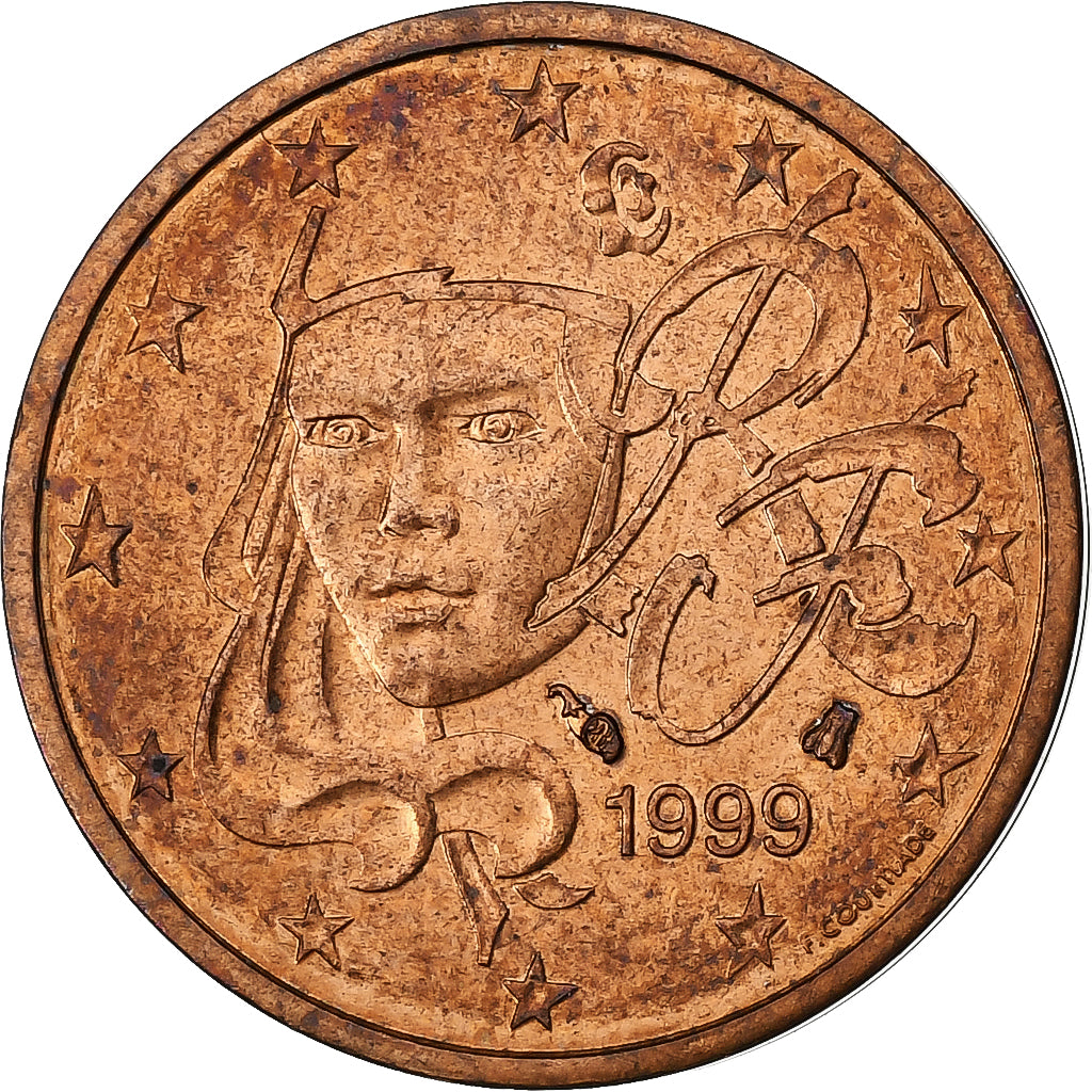 France, 2 Euro Cent, Error double observe, 2000, Paris, Cuivre plaqué acier