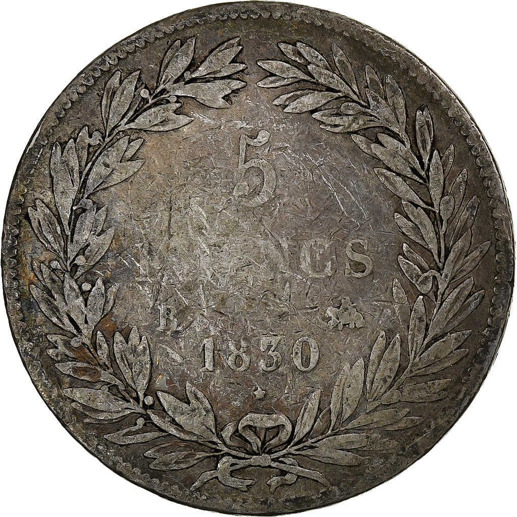 França, 5 Francs, Louis-Philippe, 1830, Rouen, Prata, F(12-15), Gadoury:676