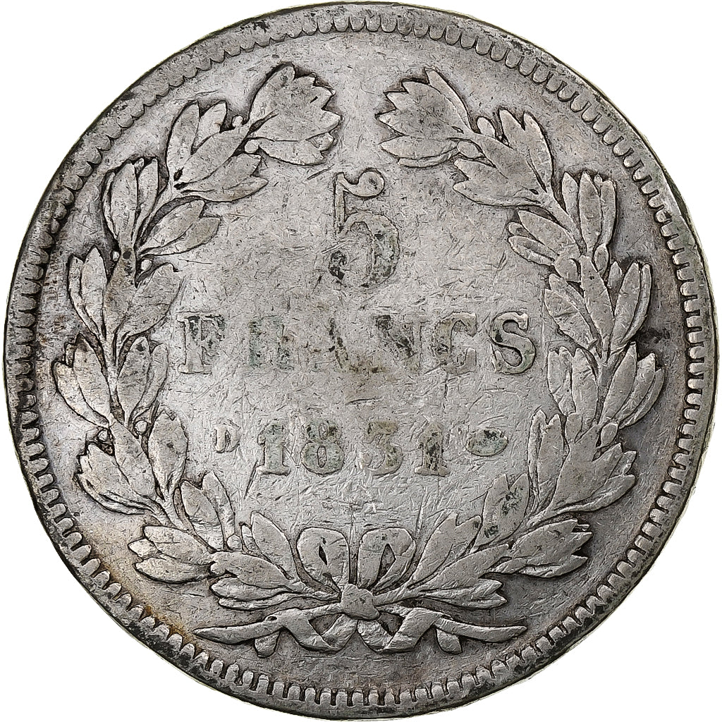 France, 5 Francs, Louis-Philippe, 1831, Lyon, Silver, VF(20-25), Gadoury:677a