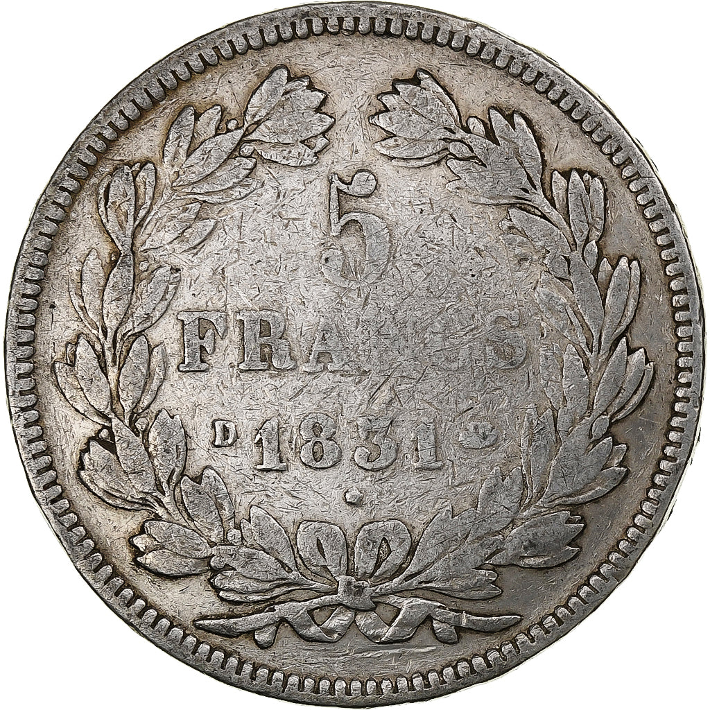 France, 5 Francs, Louis-Philippe, 1831, Lyon, Silver, VF(20-25), Gadoury:677a