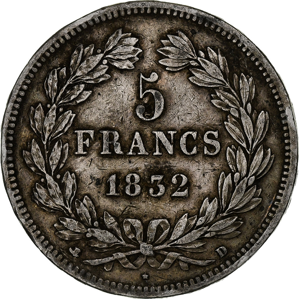 France, 5 Francs, Louis-Philippe, 1832, Lyon, Silver, VF(20-25), Gadoury:678