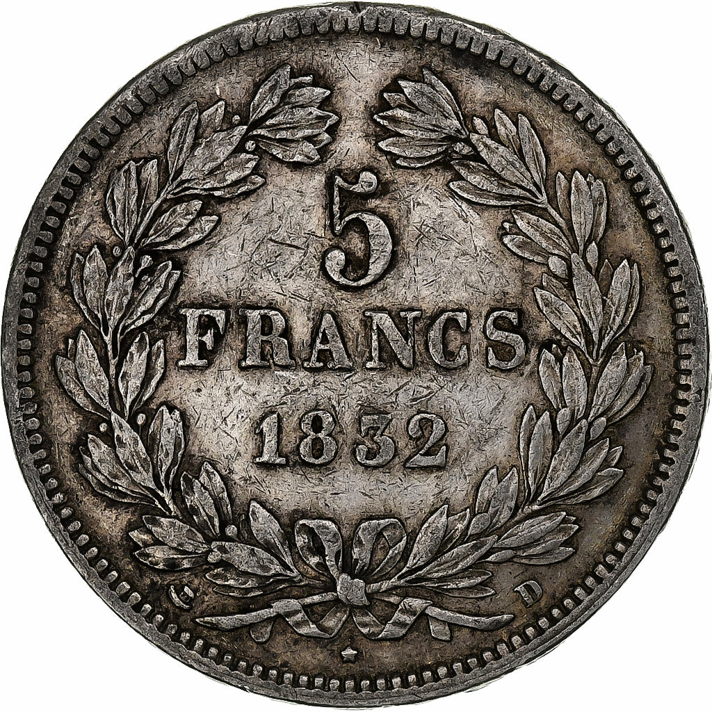 France, 5 Francs, Louis-Philippe, 1832, Lyon, Silver, VF(30-35), Gadoury:678