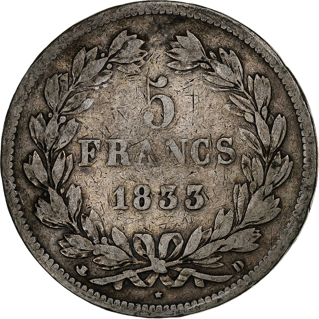 Francia, 5 Francs, Louis-Philippe, 1833, Lyon, Argento, B+, Gadoury:678