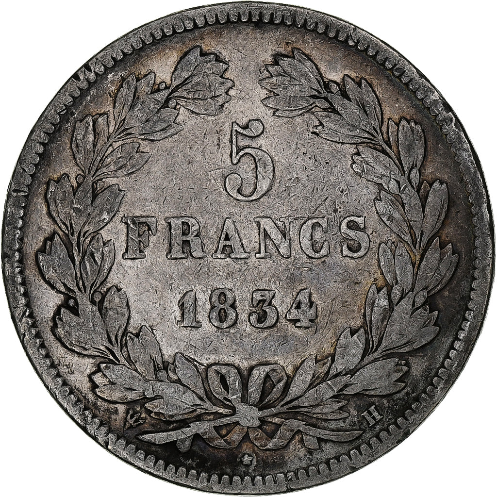 France, 5 Francs, Louis-Philippe, 1834, La Rochelle, Silver, F(12-15)