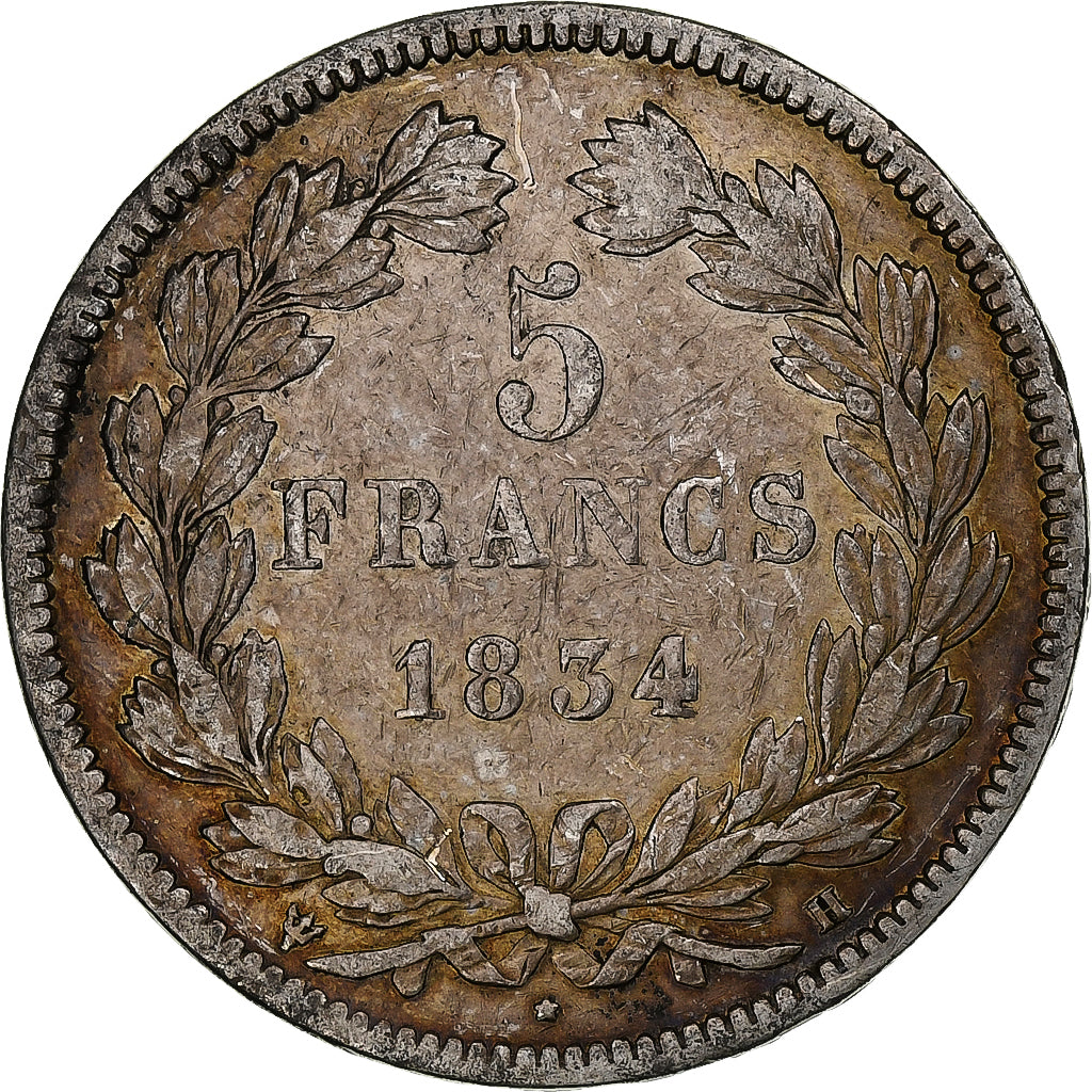 France, 5 Francs, Louis-Philippe, 1834, La Rochelle, Silver, VF(20-25)