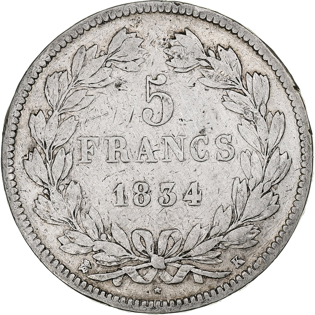 Francja, 5 Francs, Louis-Philippe, 1834, Bordeaux, Srebro, F(12-15)