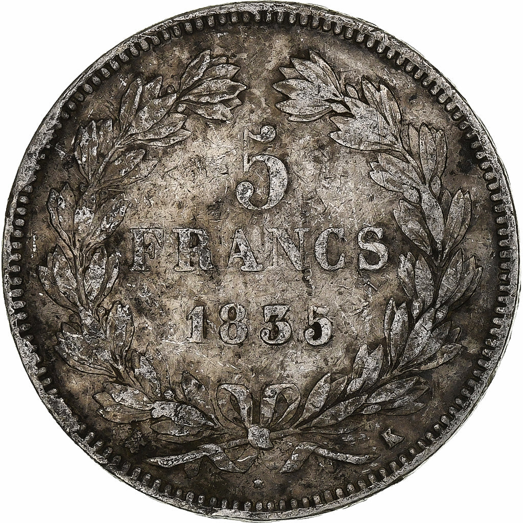 France, 5 Francs, Louis-Philippe, 1835, Bordeaux, Silver, VF(20-25)