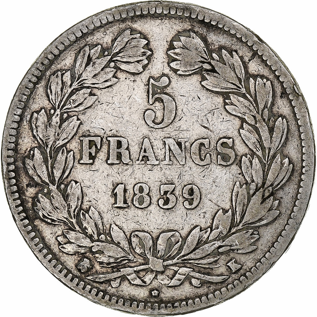 Francja, 5 Francs, Louis-Philippe, 1839, Bordeaux, Srebro, VF(20-25)