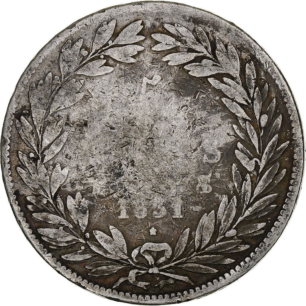 France, 5 Francs, Louis-Philippe, 1831, Toulouse, Silver, F(12-15), Gadoury:676