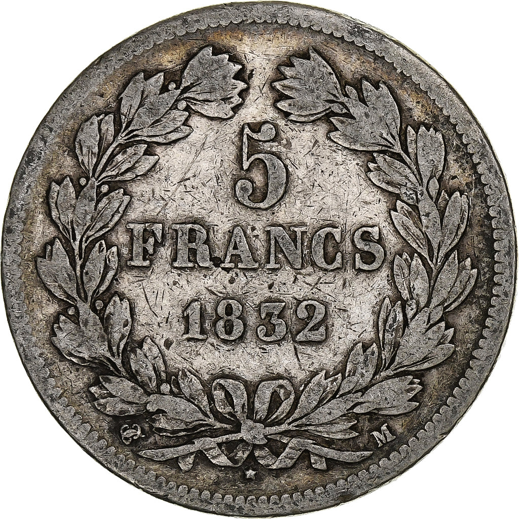 France, 5 Francs, Louis-Philippe, 1832, Toulouse, Silver, VF(20-25)