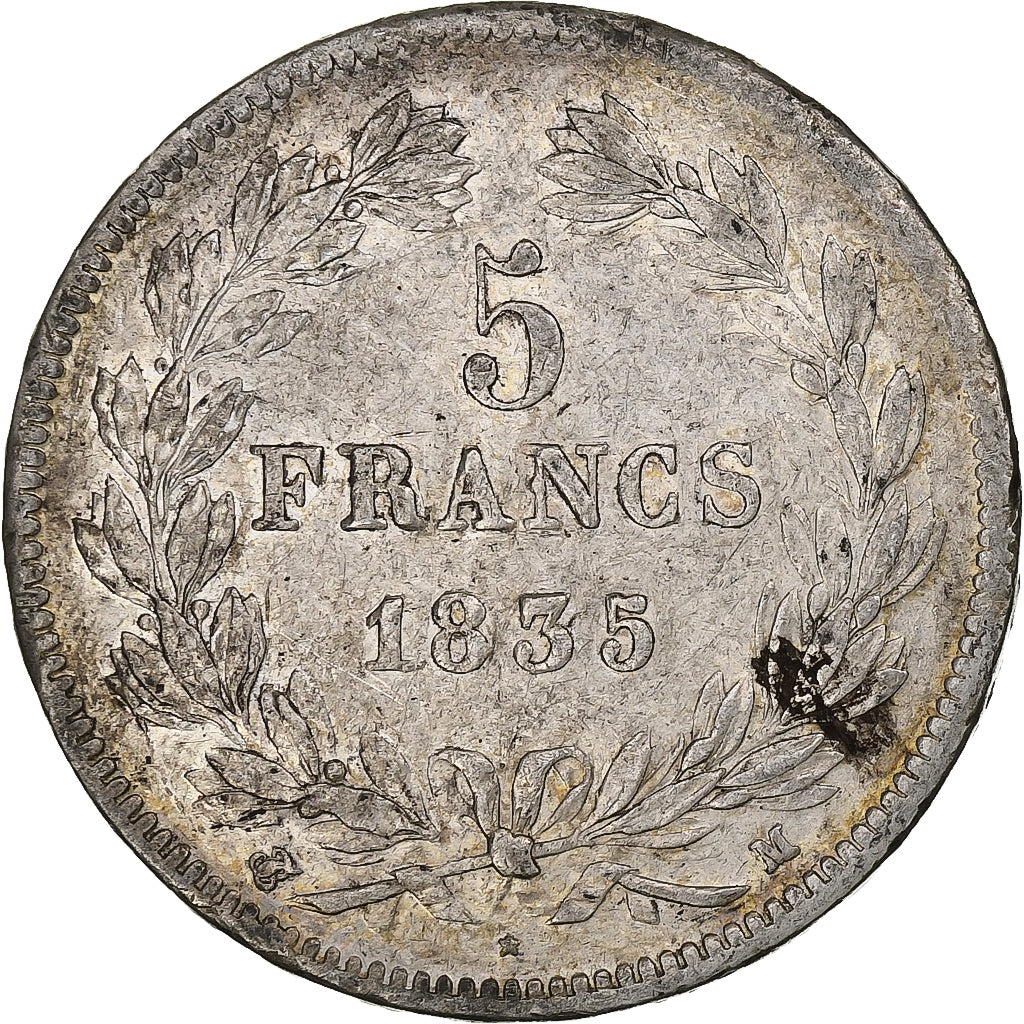 France, 5 Francs, Louis-Philippe, 1835, Toulouse, Silver, VF(30-35)