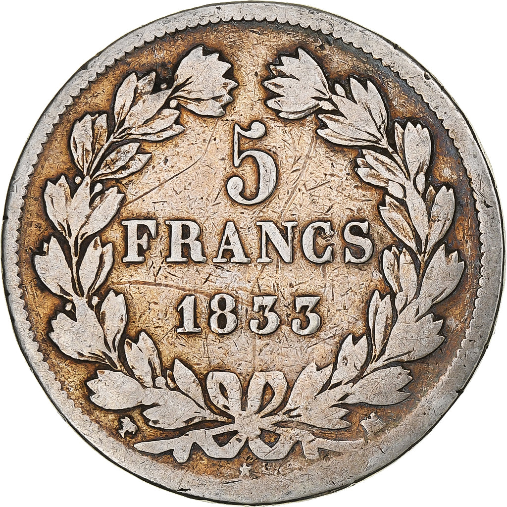 France, 5 Francs, Louis-Philippe, 1833, Marseille, Silver, F(12-15)