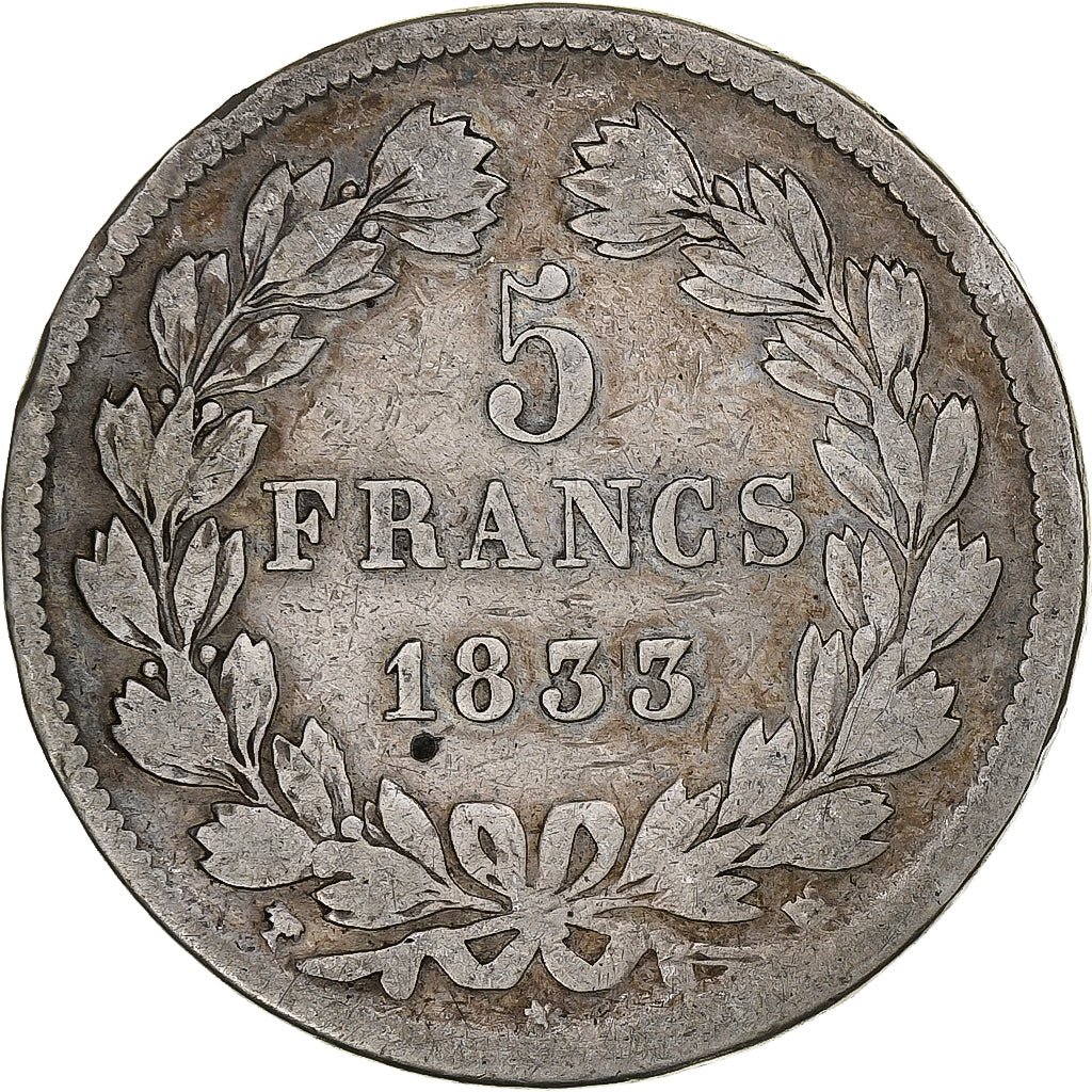 France, 5 Francs, Louis-Philippe, 1833, Marseille, Silver, F(12-15)