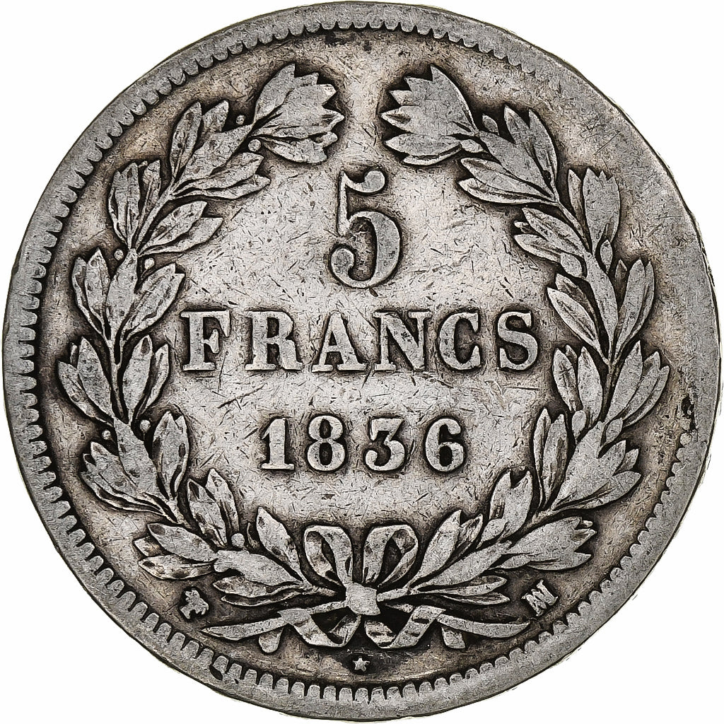 Francia, 5 Francs, Louis-Philippe, 1836, Marseille, Argento, MB, Gadoury:678