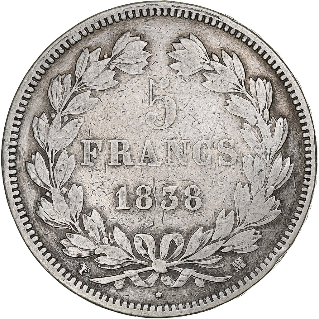 France, 5 Francs, Louis-Philippe, 1838, Marseille, Argent, TB, Gadoury:678