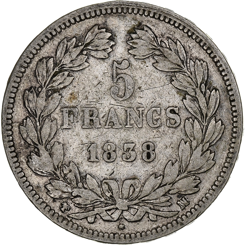 France, 5 Francs, Louis-Philippe, 1838, Marseille, Silver, VF(20-25)