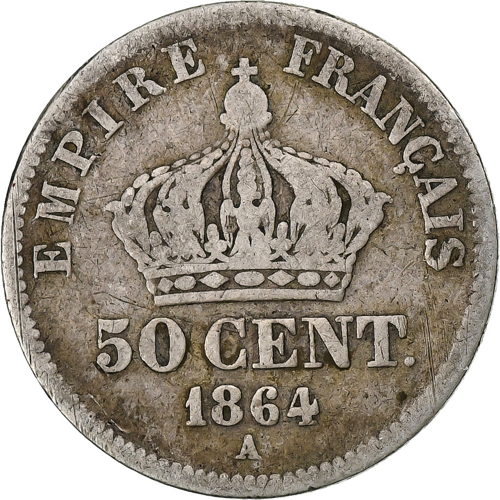 France, 50 Centimes, Napoléon III, 1864, Paris, Silver, VF(20-25), Gadoury:417