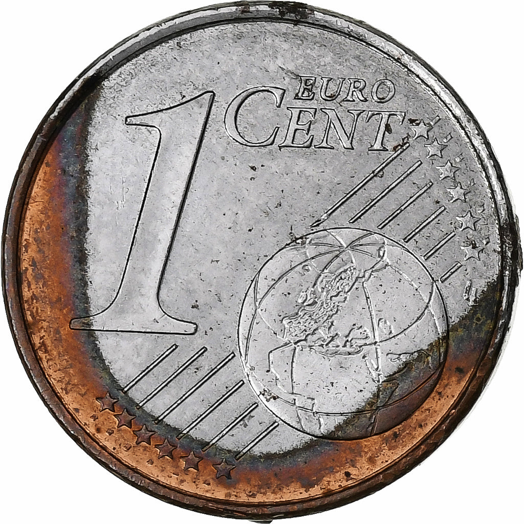 France, Euro Cent, error partial plated, 2000, Paris, Cuivre plaqué acier, SUP