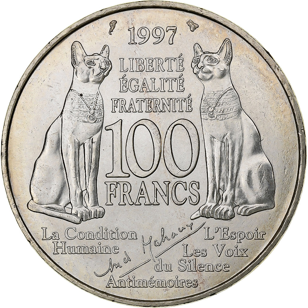 França, 100 Francs, André Malraux, 1997, Prata, MS(60-62), Gadoury:954