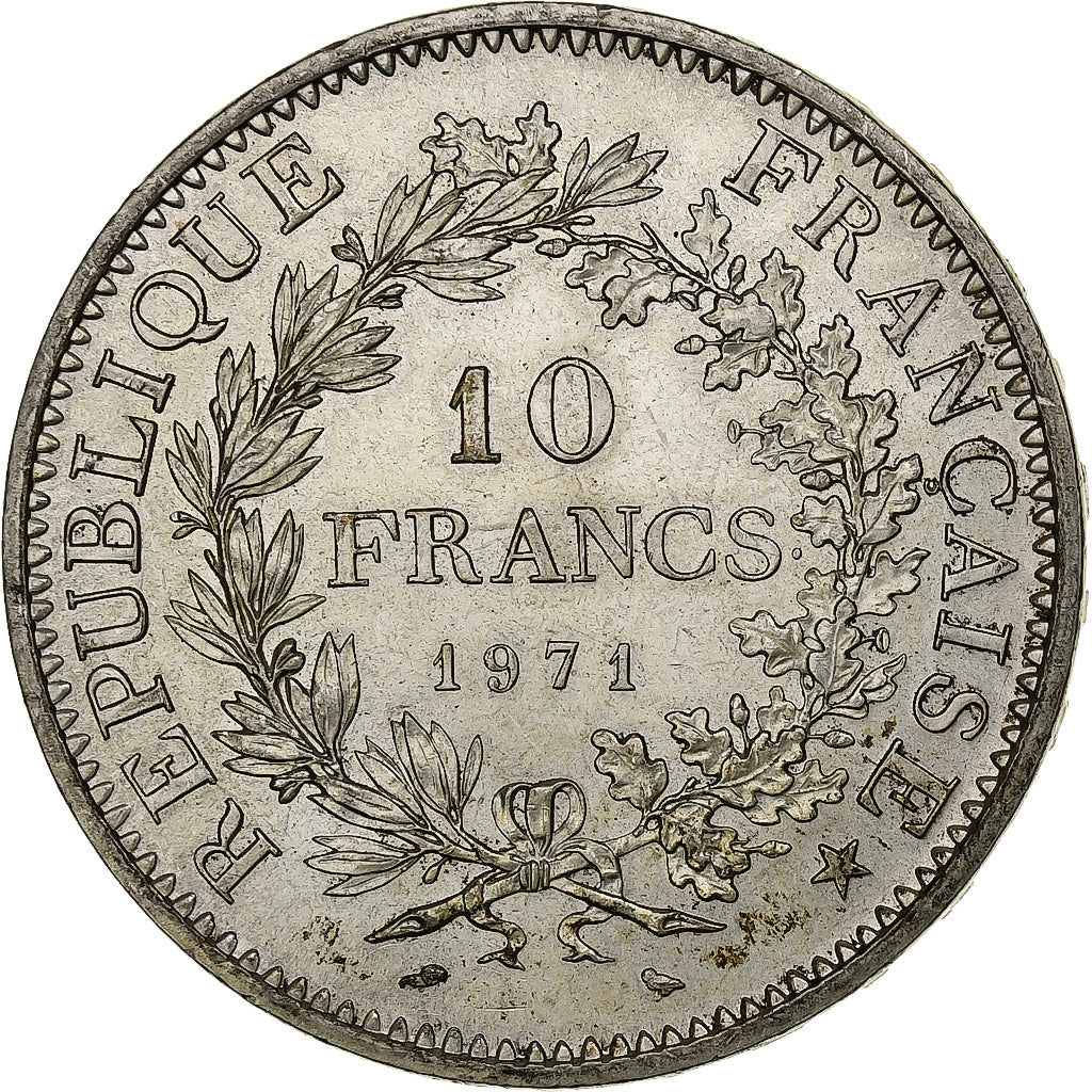 France, 10 Francs, Hercule, 1971, Paris, Silver, MS(63), KM:932
