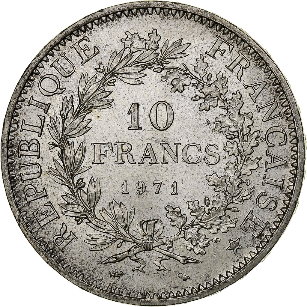 France, 10 Francs, Hercule, 1971, Paris, Silver, MS(63), KM:932
