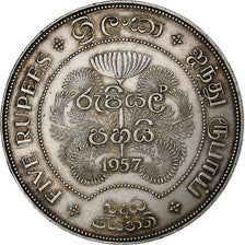 Ceylon, Elizabeth II, 5 Rupees, 1957, Silver, AU(55-58), KM:126