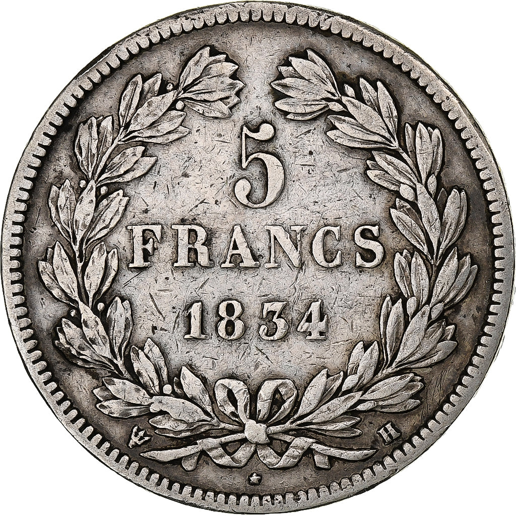 France, 5 Francs, Louis-Philippe, 1834, La Rochelle, Silver, VF(20-25)