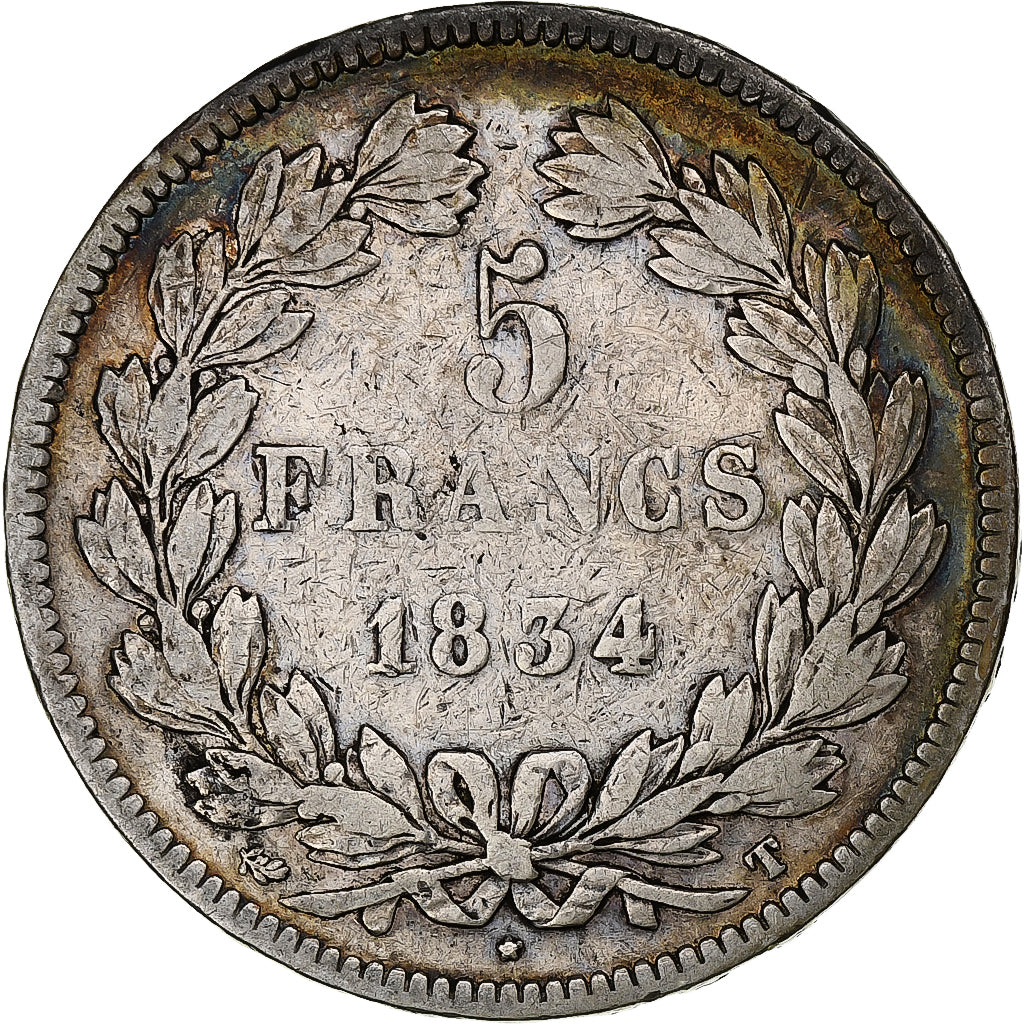 France, 5 Francs, Louis-Philippe, 1834, Nantes, Silver, VF(20-25), Gadoury:678