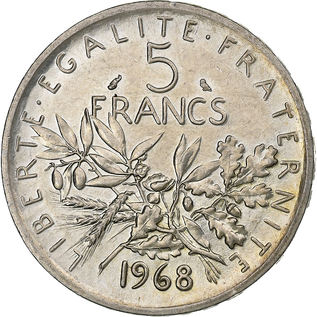 France, 5 Francs, Semeuse, 1968, Paris, Silver, AU(50-53), Gadoury:770, KM:926