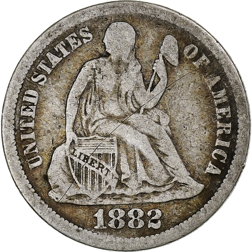 USA, Dime, Seated Liberty Dime, 1882, Philadelphia, Srebro, VF(20-25), KM:A92